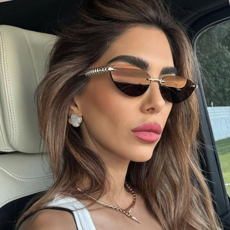 Luxury Zone - New Cat Eye Rivet Rimless Sunglasses