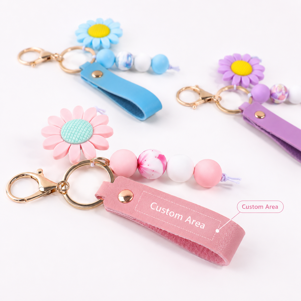 Personalized Engraved Gift - Custom Text Sunflower Keychain Personalized Name