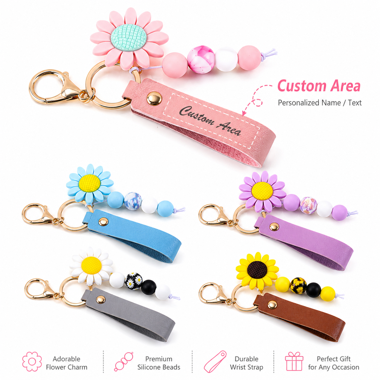Custom Text Sunflower Keychain - Personalized Engraved Gift recension och pris